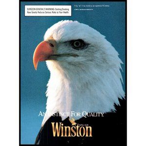 1991 Winston Cigarettes Vintage Print Ad Bald Eagle Head Close Up Wall Art Photo